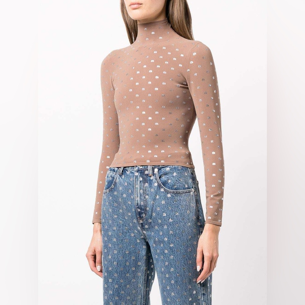 Alexander Wang All over logo Hotfix Crystal Embellishments Top Taupe XS